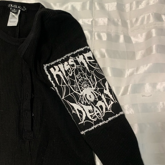 DOLLS KILL | Small “WICKED”  Patch Thermal Romper/Onesie - Picture 3 of 4